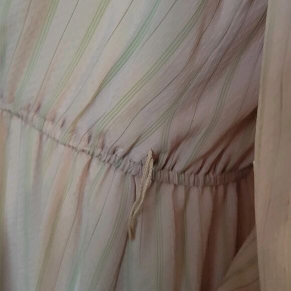 Donna Morgan Non Stop Sheer Pink Midi Dress Sz. S Chiffon Union Made Long Sleeve - Picture 9 of 11